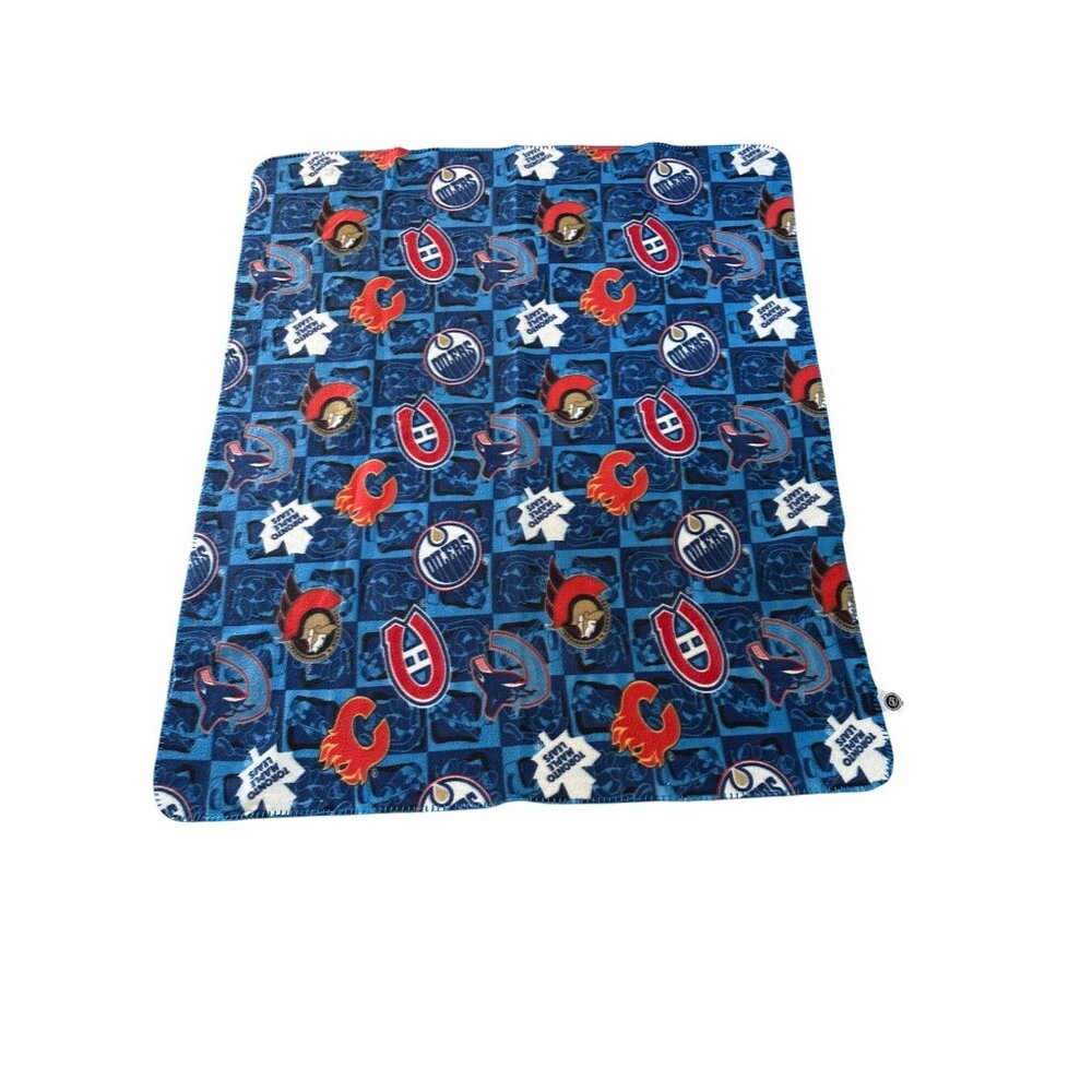 Hockey Fleece Blanket Canadian NHL Team Logos & Blue Background 58" X 48"